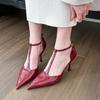 Night Banquet High-gloss Burgundy Pointed High Heels Women's Patent Leather T-word with Shallow Mouth Hollow Single Shoes