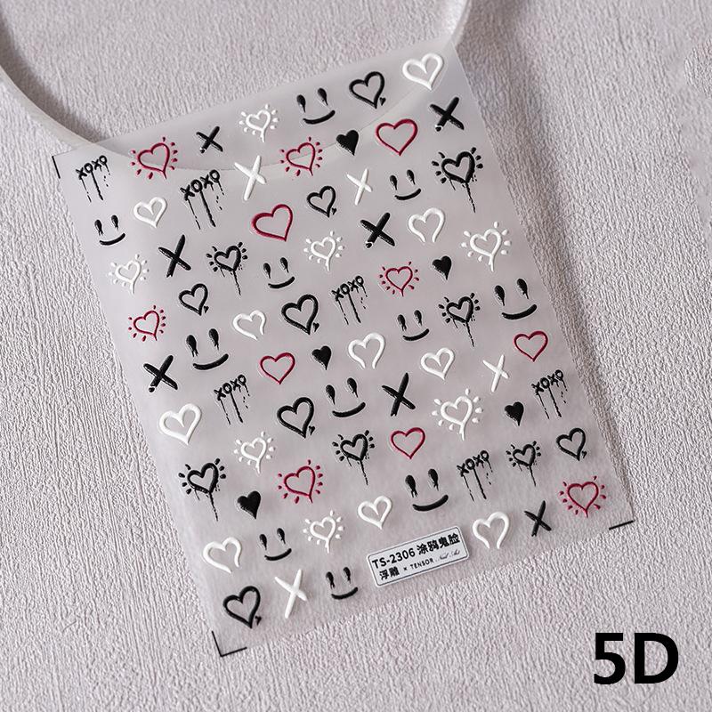 1pcs 5D Rabbit Nail Stickers Cartoon Pink Blue Flower Adhesive Nail Art Decorations Decals Slider DIY