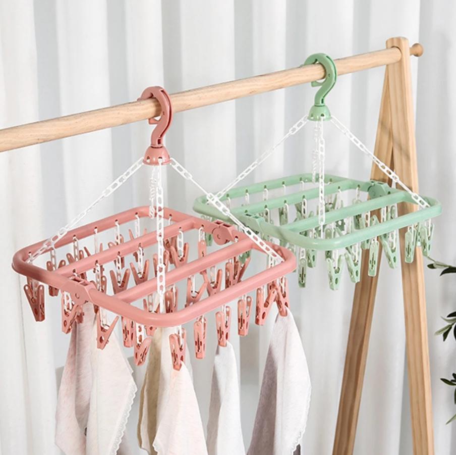 Clothes Drying Hanger with 32 ClipsSocks Underwear Drying Folding Laundry Hanging Rack