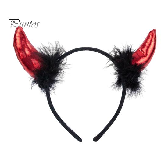 Devil Horn Decor Headband Plush Fabric Handmade Lightweight Elastic Design Hair Hoop Cosplay Parties Halloween Accessories