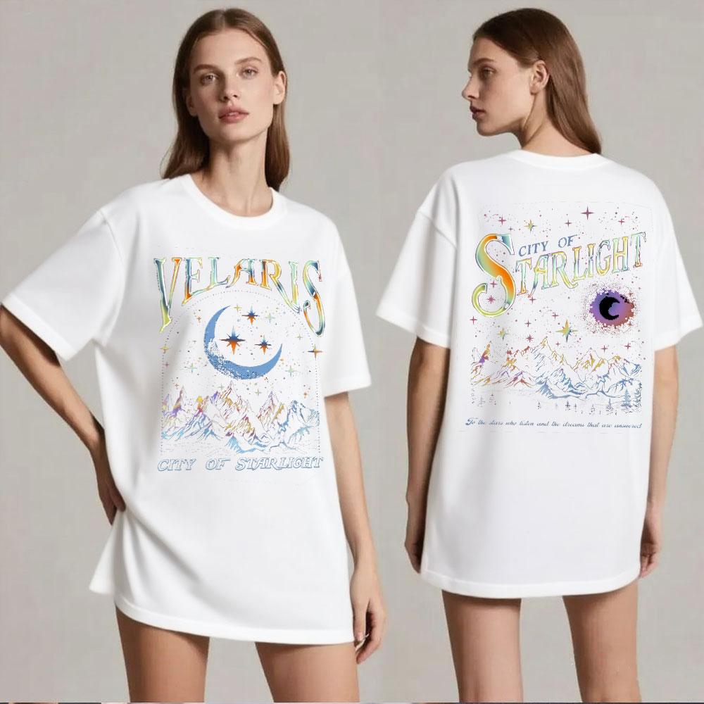 Женская футболка Velaris Город Звездного Света ACOTAR Двусторонняя футболка Ночной Двор Снов Рисенд Кассиан Сара Дж. Маас Футболка для книголюбов