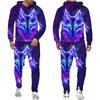 Красочный волк 3D принт толстовки костюм мужской повседневный пуловер толстовка брюки комплект из двух предметов крутая уличная одежда спортивный костюм для бега для пар