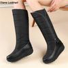 Winter New Women Snow Boots Waterproof Knee High Female Booties Big Size 35-44 Round Toe Thick Heels Slip On Boots Black R
