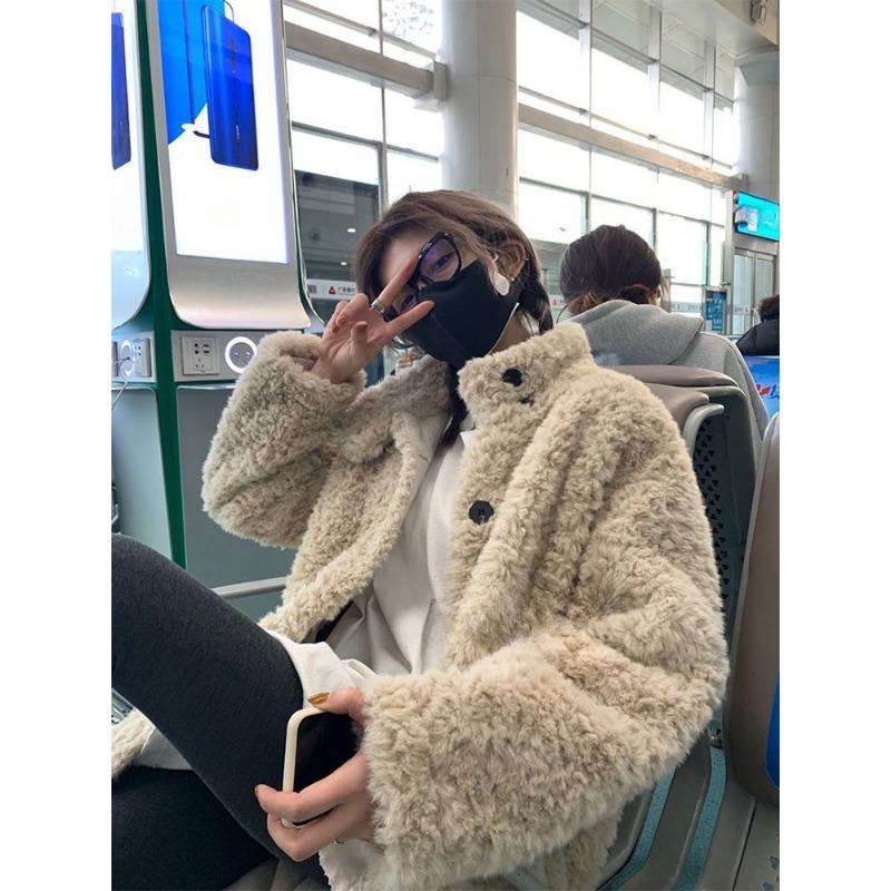 Осенне-зимнее пальто из овечьей шубы, женское пальто средней длины со свободным воротником