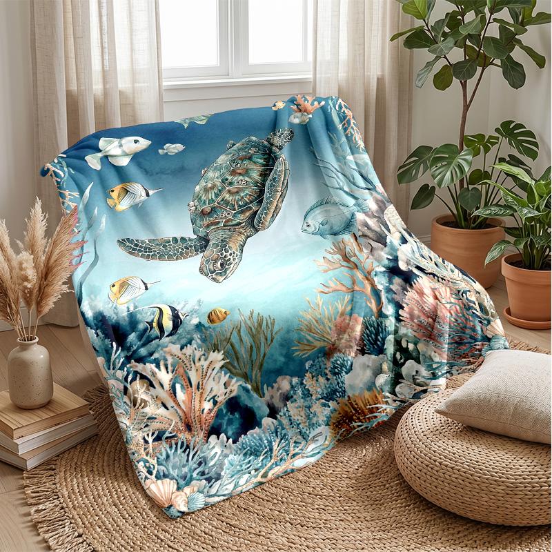 Underwater Sea Life 5 Theme blanket Lightweight Warm Flannel Blanket Decorative Throw Blanket for Home Decoration