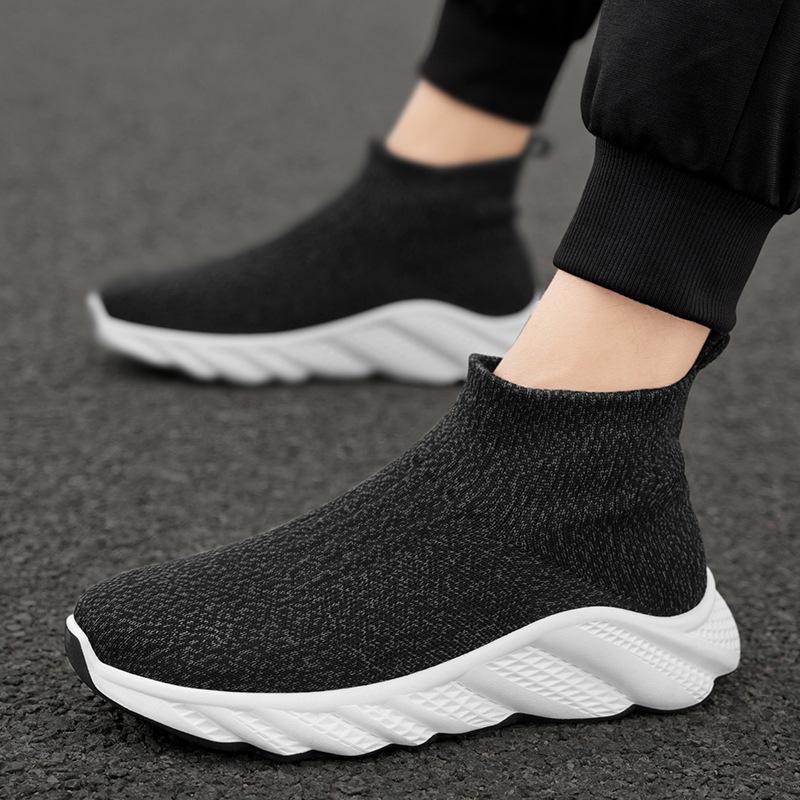 New Shoes for Men Spring Breathable Knit Casual Sock Shoes Thick-soled Flat Skateboard Shoes Youth Slip-on Sneaker