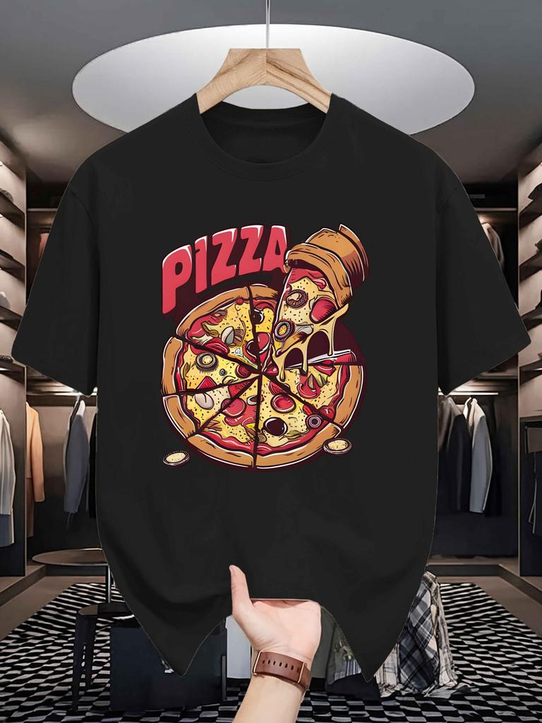 Pizza Graphic Tee Men Summer Casual Short Sleeve Round Neck Breathable Knit TShirt
