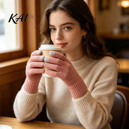 Skiing Snowboard Winter Gear Knitted Touchscreen Gloves for Women Men, Warm Five Finger Gloves, Elastic Ribbed Cuff Hand Warmers Thermal Cold Weather