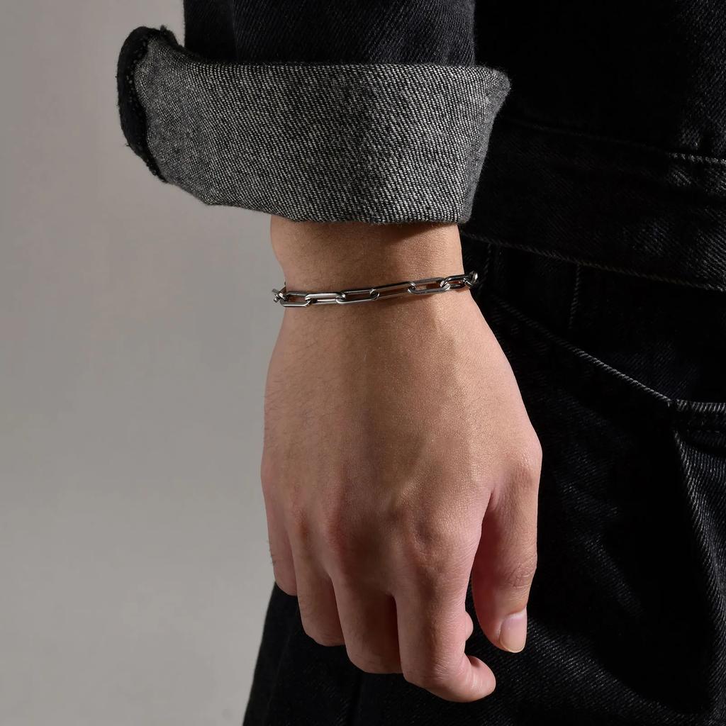 5mm Rectangle Chain Bracelets for Men Women, Stainless Steel Unisex Paperclip Links Wristband,Classic Trendy Jewelry