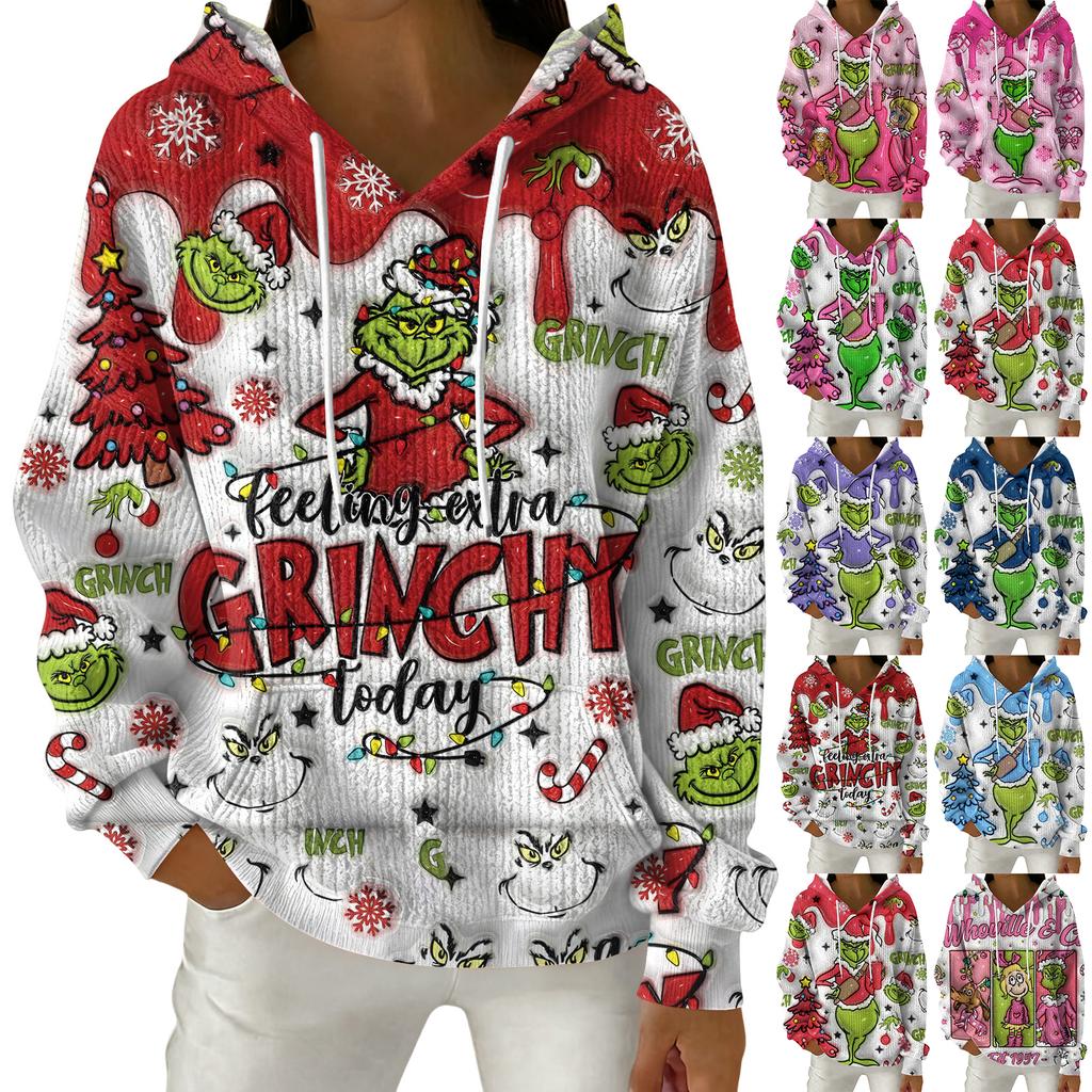 Women's Fashion Casual Christmas Print Pullover Long-Sleeve Hooded Sweatshirt