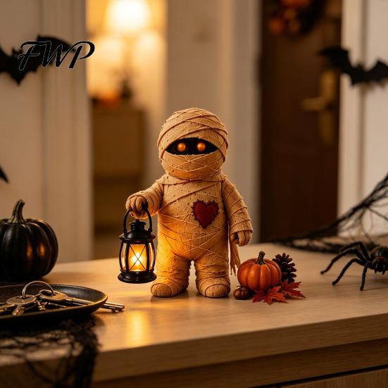 Rustic Wood Craft Accents Wooden Halloween Figurine with Lantern, Pumpkin Scarecrow Skeleton Mummy Ghost Witch Desktop Decorative Statues Statue,