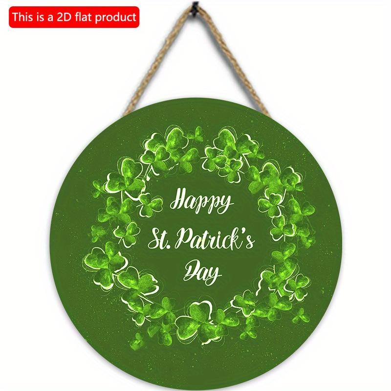 2D плоский 20*20 см 1 шт С Днем Святого Патрика Свежий четырехлистный клеверный венок с принтом Круглый знак на входе, зеленый Стиль Concision Крыльцо и патио и сад