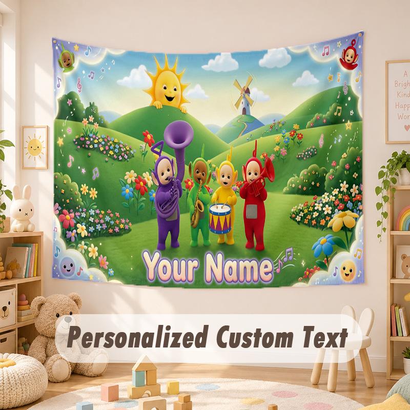 Custom Name Text Tapestry,Teletubbies Boho Wall Hanging, Decorative Backdrop Tapestry For Room