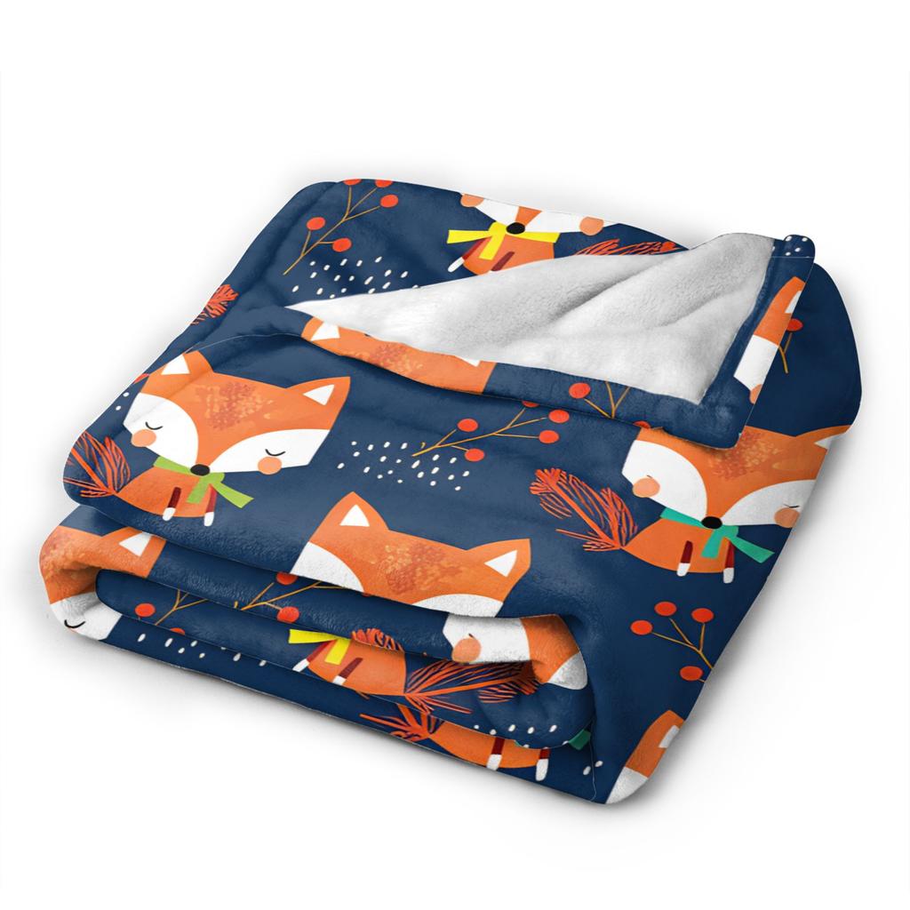 Cute Fox Flannel Blanket Kids Adults  Warm Soft Bedding Throws Winter Living Room Bedspread Sofa Bed Cover