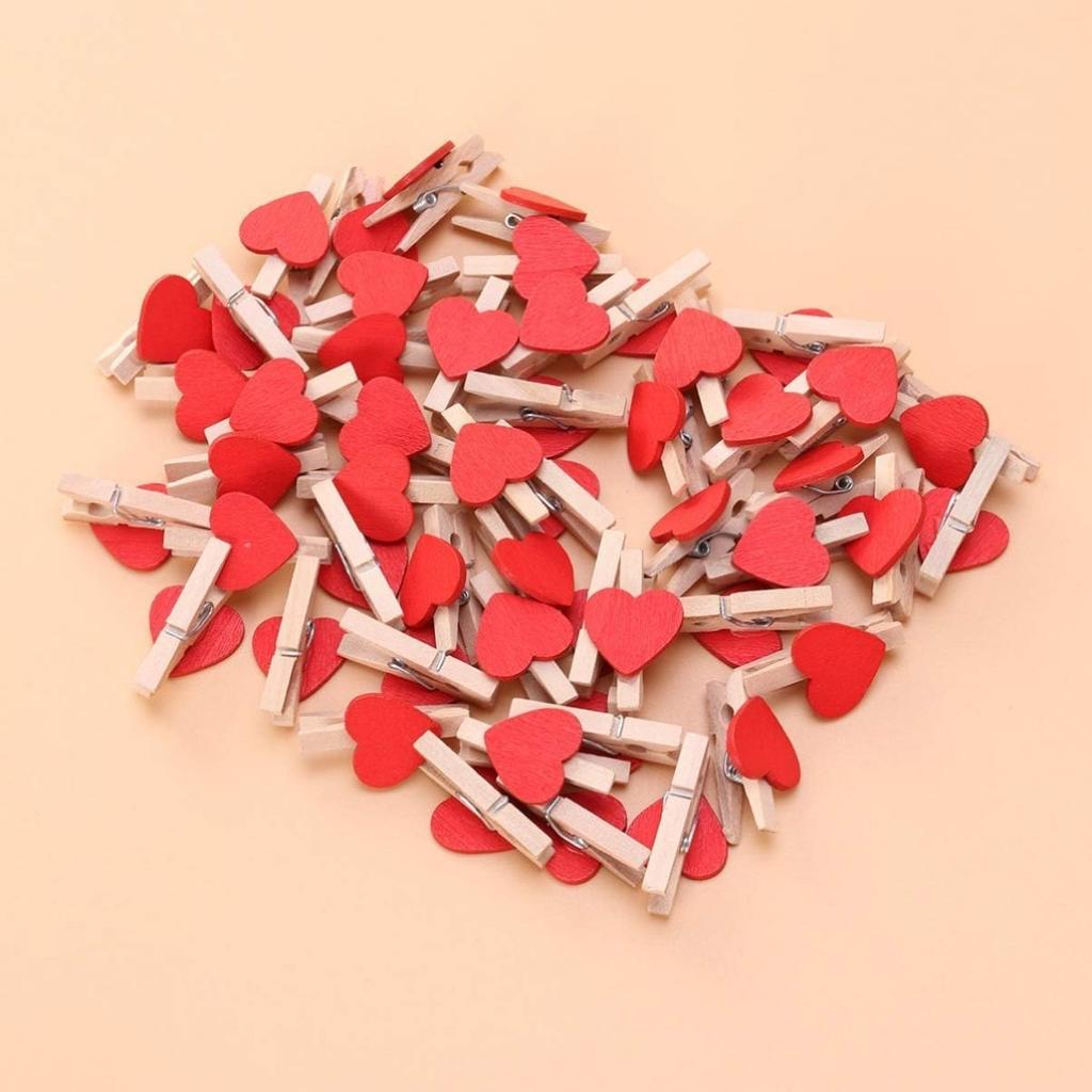 100pcs Photo Clips Heart Wooden Mini Clothes Pins for Scrapbooking, Arts & Crafts, Hanging Photos