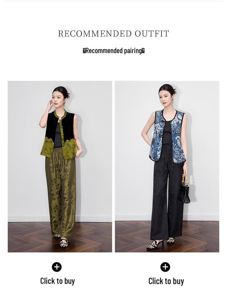 Super Aura Rayon Jacquard Wide-Leg Long Pants - New Chinese National Style