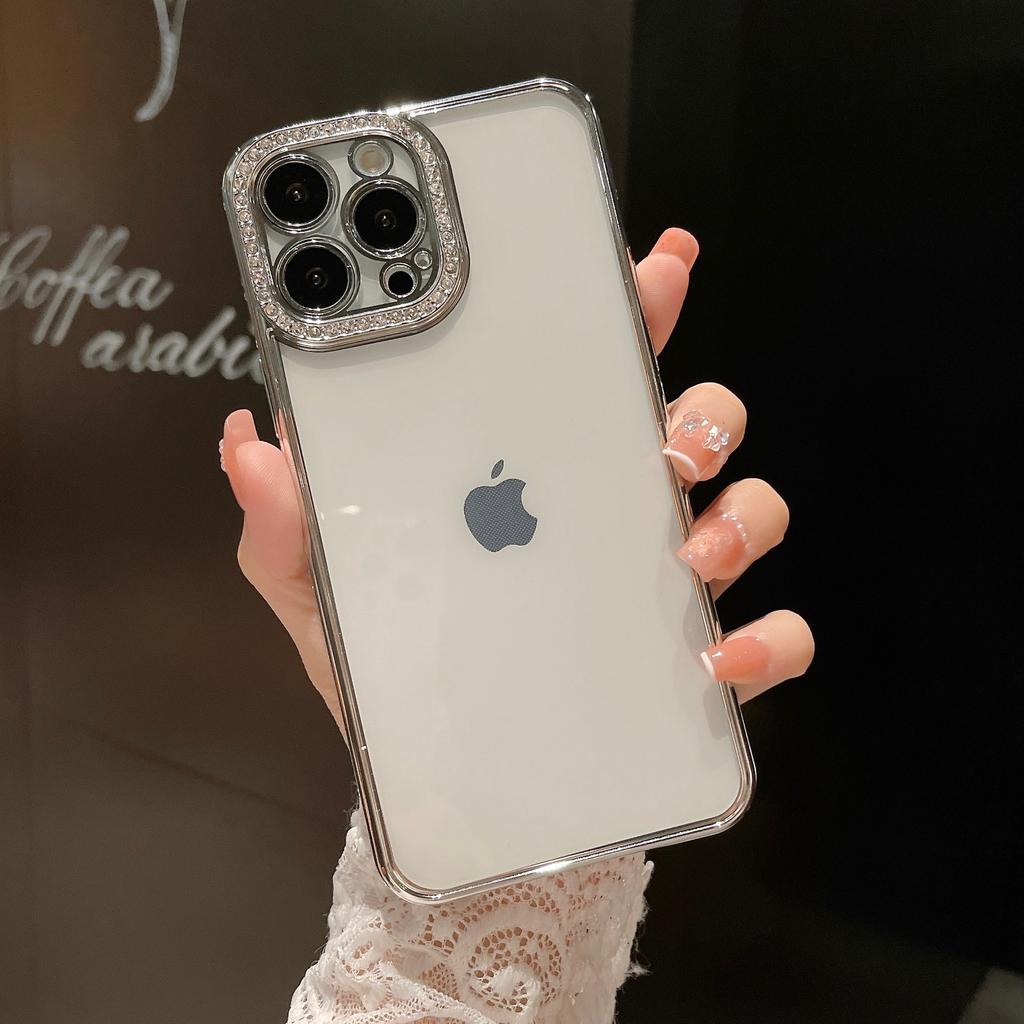 Подходит для чехла для телефона IPhone16, гальванизированного с полным бриллиантовым объективом, креативного прозрачного мягкого ТПУ чехла 14 Защитный чехол для Apple 15