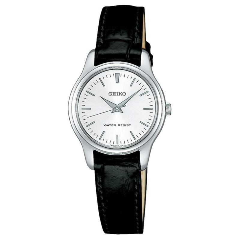 Seiko Водонепроницаемость 30 метров Кварцевые кожаный ремешок 28,5 мм женские часы серебристый циферблат SSXP001