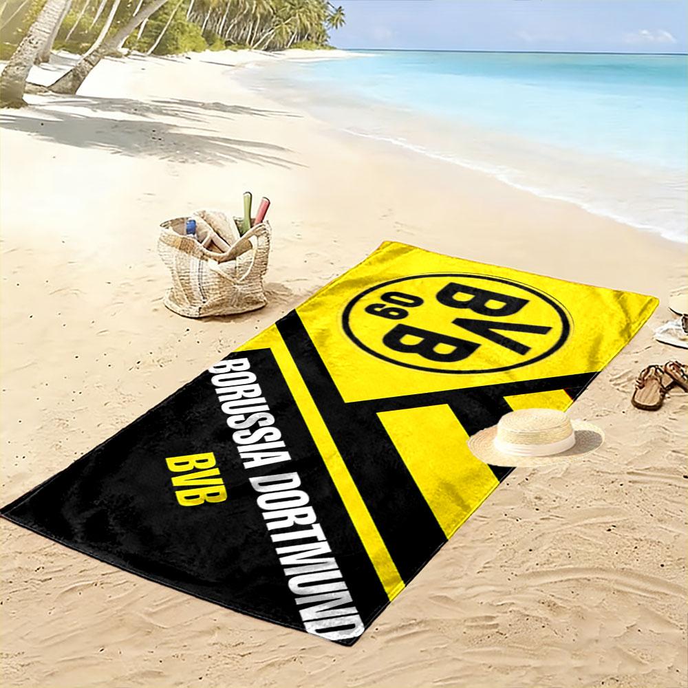 Beach Towel Borussia Dortmund BVB 09 Crest, Quick Dry Microfiber, Soft Absorbent, for Soccer Fan Gift