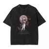 Nezuko Girl Washed T Shirt Couple D-Demon S-Slayer Vintage Cotton T Shirts Beach O Neck Fashion Tees Pattern Oversize Clothing