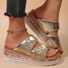 Fashion Fashion Gold Sequins Sandals for Women 2025 Summer Rivet Decor Platform Wedges Slippers Woman Plus Size Thick Bottom Sandles New