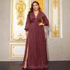 Plus Size Women's Deep V-Neck Lantern Sleeve Evening Gown with Slit - FMGN1043