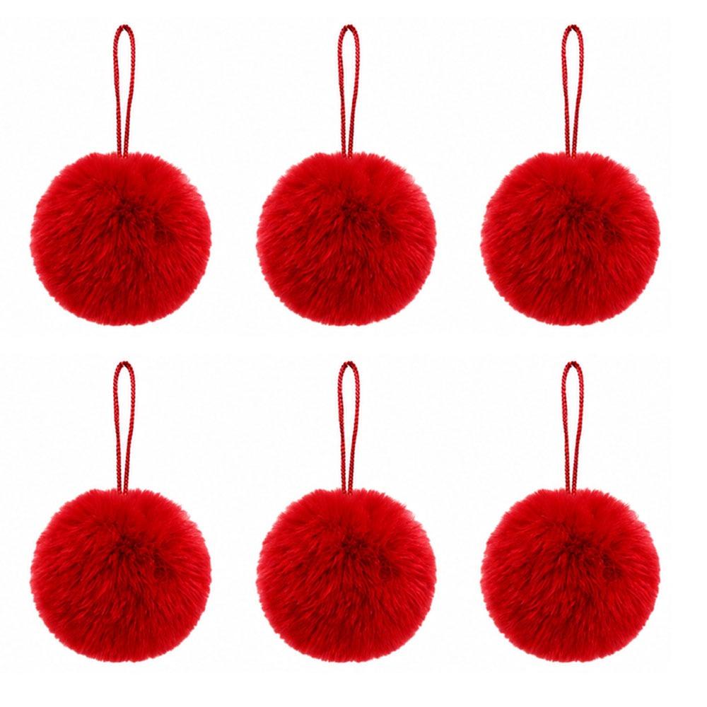 6PCS Plush Balls Christmas Tree Hanging Ornament Fluffy Ball Hanging Ornaments Christmas Tree Decor