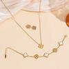 3PCS Titanium Steel Non Fading Double-sided Clover Necklace Bracelet Earring Set
