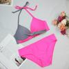 Women Sexy Narrow Necked Push Ups Split Swimsuit Summer V-neck Color Block Splicing Bikini Beach Suit