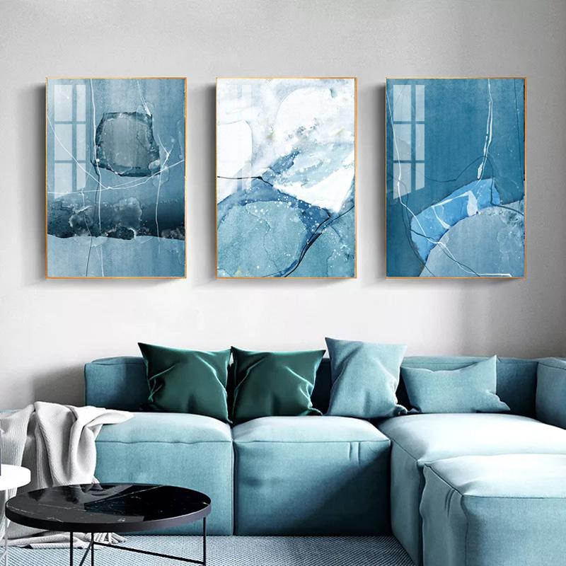 Blue Marble Nordic Poster Modern Wall Art Canvas Print Abstract Line Painting Decorative Pictures for Living Room Home Decor