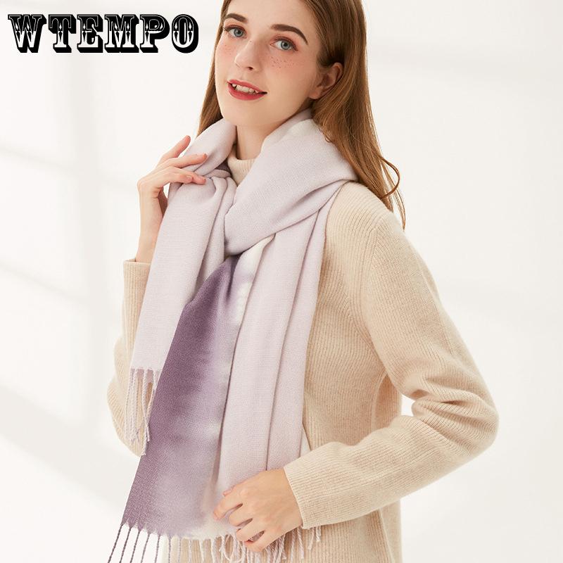 Elegant Celebrity Style Tie-dye Gradient Fringe Scarf Autumn and Winter Shawl Imitation Cashmere Warm Scarf Female
