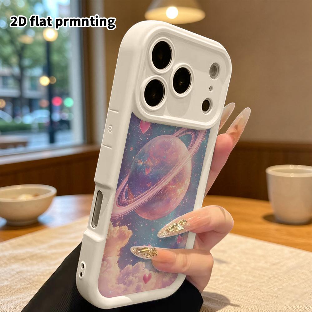 Phone case: 2D flat design suitable for iPhone 18 17 16 15 14 13 Pro tiered protective case, pink-purple heart, Christmas and Halloween gift