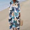 Женское повседневное модное платье макси с V-образным вырезом и длинными рукавами с цветочным принтом