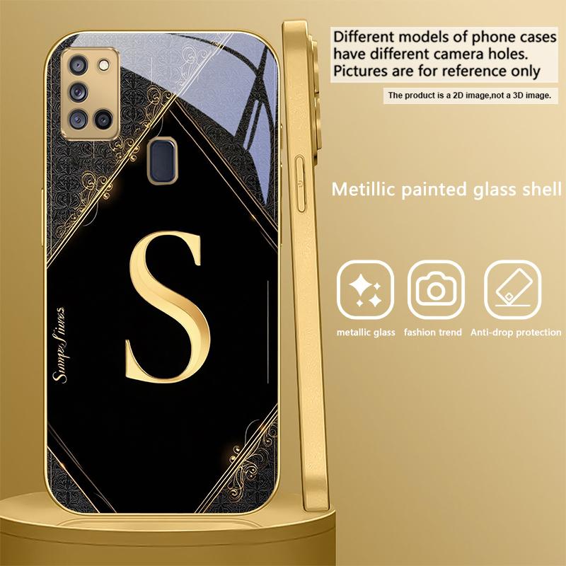 Роскошные буквы-эмблемы Для Samsung A 31 32 A33 A34 35 14 A15 13 16 25 26 50 52 53 54 55 56 70 71 72 73 Золотой стеклянный чехол для телефона