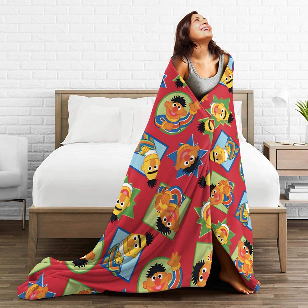 Bert & Ernie Red Soft Warm Blanket S-Sesames Streets Camping Plush Throw Blanket Home Decor Flannel Bedspread Sofa Bed Cover
