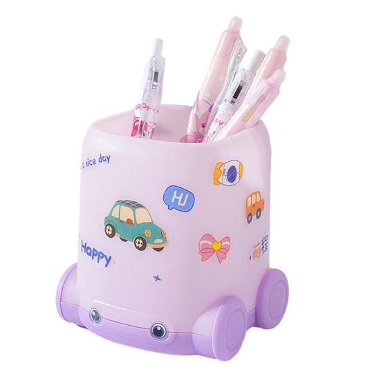 Desk Pen Holder Cartoon Vehicle Shape Pencil Holder Multi-functional Desktop Makeup Brush Organizer for Home School Office