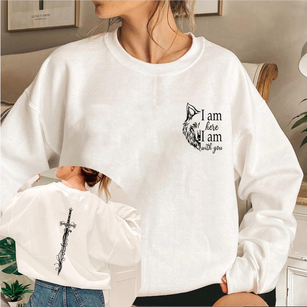 Толстовка «Я здесь, я с тобой» с надписью «Трон из стекла» Толстовка с капюшоном унисекс с длинным рукавом и круглым вырезом Ретро-пуловер