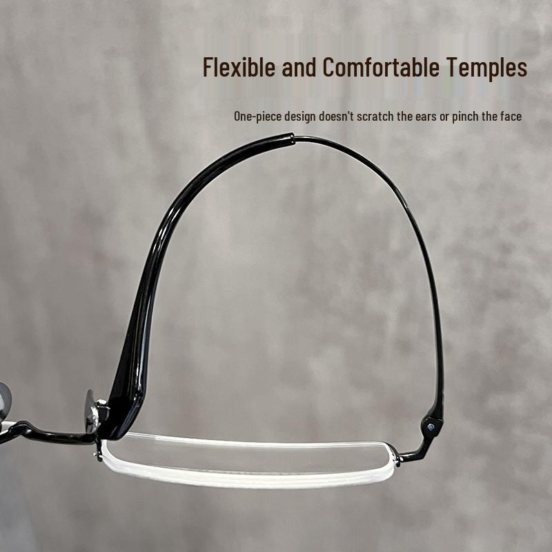 Мужские ретро-очки для зрения с большим квадратным полуободковым дизайном из чистого титана 88207 – Высококачественные оправы для рецептурных линз