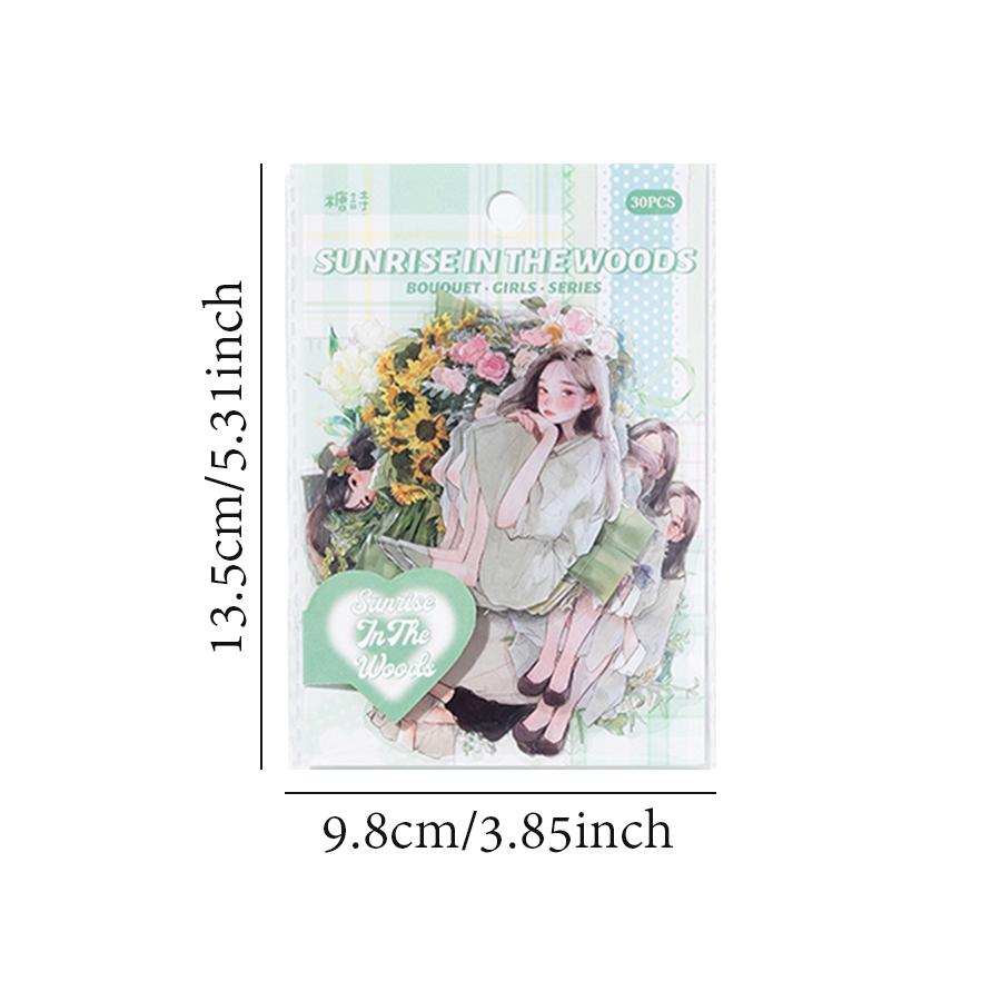 30Pcs/bag Sticker Bag Flower Girl Series Retro Exquisite Stickers Scrapbook Decoration Photo Frame Phone Case Water Cup DIY