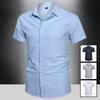 Men‘s Cotton Shirt Breathable Sweat-Absorbent Smart Casual Short-Sleeve Summer Men Solid Color Turn-Down Collar Shirts Plus Size