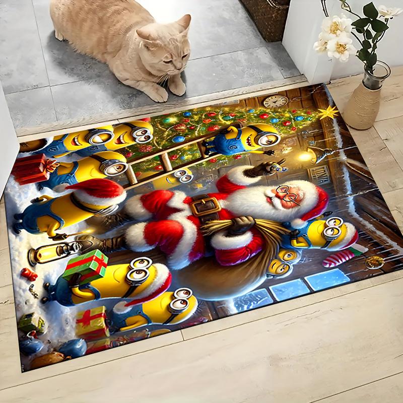 1Pc Happy Minions Holiday Wreath Carpet Rug Soft Washable Antislip Home Living Room Sofa Mats Personalized Christmas Rug