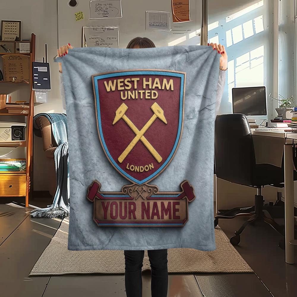 Custom Name West Ham United2 Flannel Blanket, High quality Comfortable for All Seasons, Home Decor, Warmth and Comfort