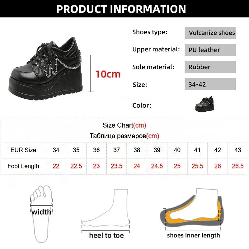 2024 New Metal Chain Punk Gothic Shoes Woman Thick Bottom High Wedge Sneakers for Women 2024 New Black Chunky Platform Shoes