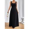 Women's Black Trend U-neck Long Strap Dress