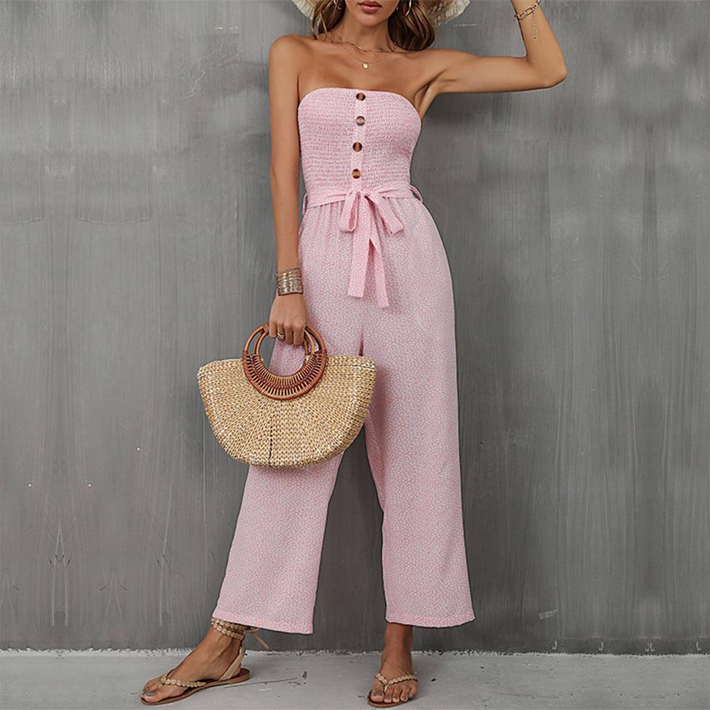 Women's Fashion Floral Jumpsuit Sexy Strapless Jumpsuit