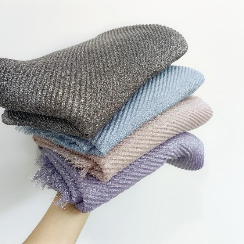 Женский плиссированный шарф жатый хлопок длинный шарф-муфта мятая шаль женский хиджаб мерцание золотой нити мусульманский хиджаб