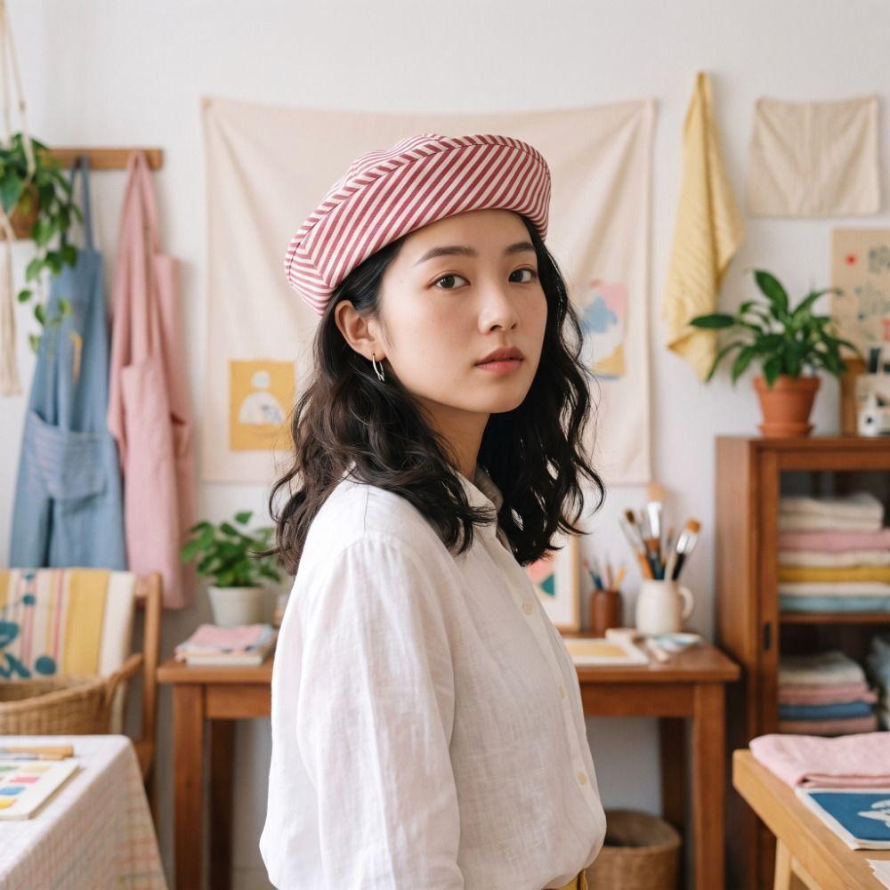 Y2K Stripe Sailor Hat Cute Painter Hat Kawaii Navy Hat Cosplay