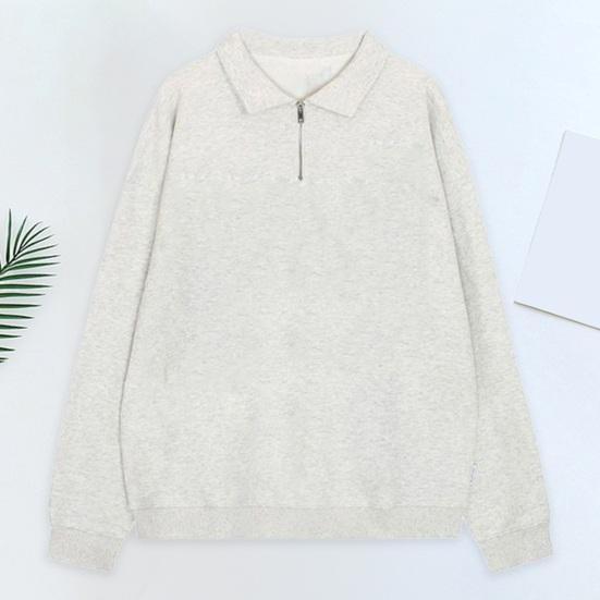 Men's Lapel Sweatshirt Casual Zip Collar Long Sleeve Pullover Loose Fit Solid Color Top for Streetwear Sports Daily Wear