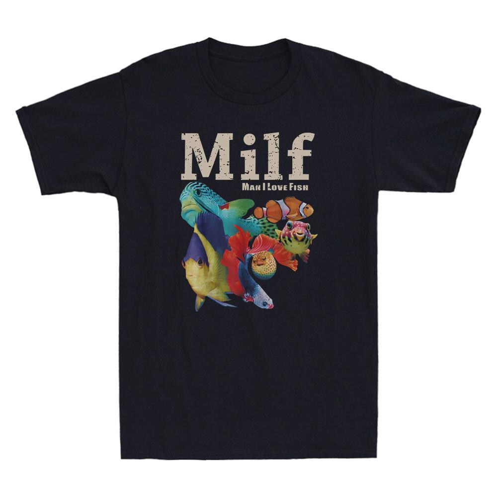 MILF Unisex I Love Fish Funny Fish Graphic Quote Vintage Unisexs Short Sleeve TShirt