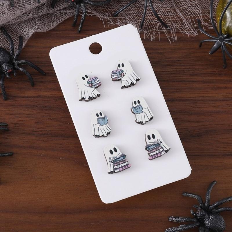 6 Pairs Hypoallergenical Halloween Earrings Set Scary Book Specters Ear Rings for Women and Teens Costume Accessories